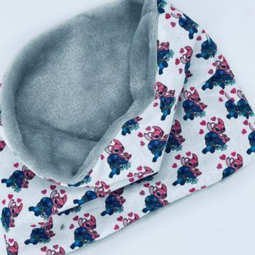 Tour de cou fille stitch et angel stitch rose en polaire - ateliersdisa