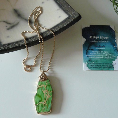 Pendentif jaspe sédimentaire vert, collier vert, pendentif pierre, cadeau femme, gemme, jaspe