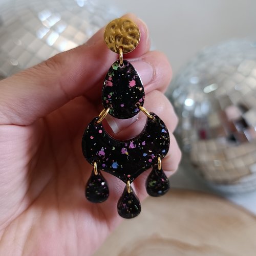 Boucles d'oreilles _ noir multicolore _ la bohème