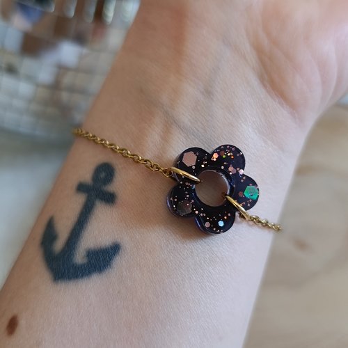 Bracelet _ noir et rose _ fleur