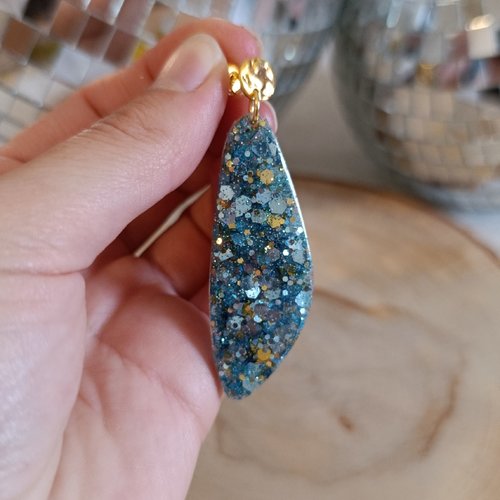 Boucles d'oreilles _ bleu et or _ longues