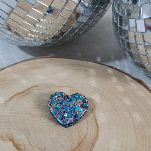 Broche coeur _ bleu et rose