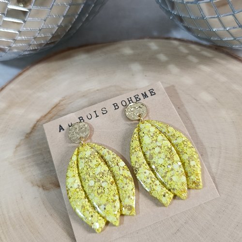 Boucles d'oreilles _ jaune et or _ fleur