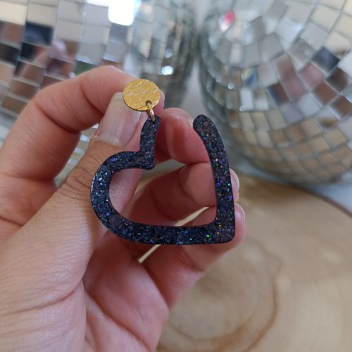 Boucles d'oreilles _ noir bleuté _ coeur