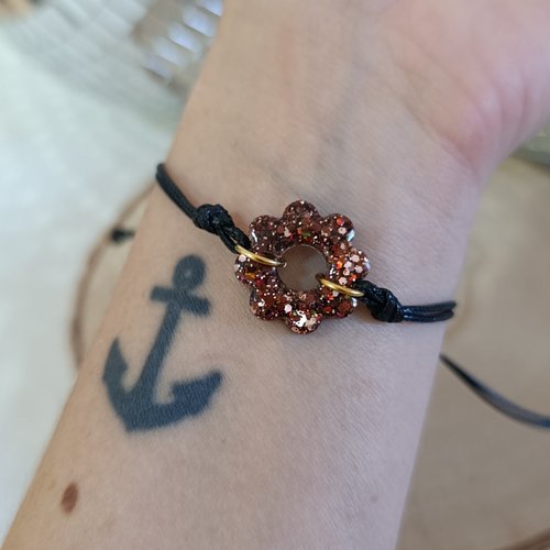 Bracelet _ marron et rose _ fleur