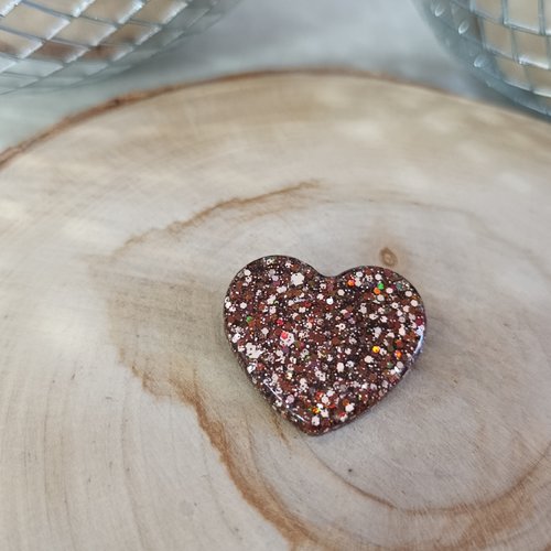 Broche coeur _ marron et rose