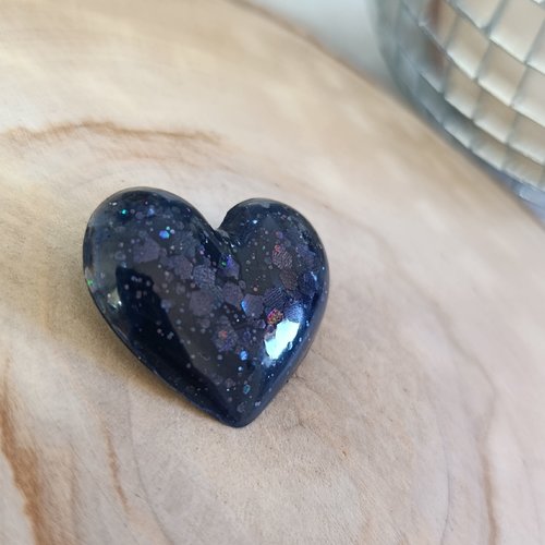 Broche coeur _ noir bleuté