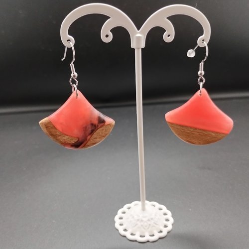 Boucles d'oreilles pendantes bois résine