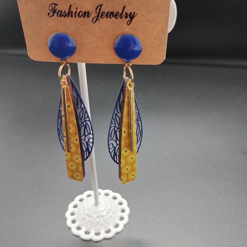 Boucles d'oreilles bois papier tons jaune