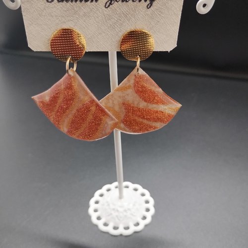 Boucles d'oreilles pendantes en résine couleur bronze pailleté