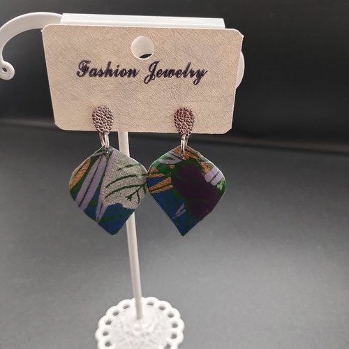 Boucles d'oreilles pendantes en résine tons violets bleus