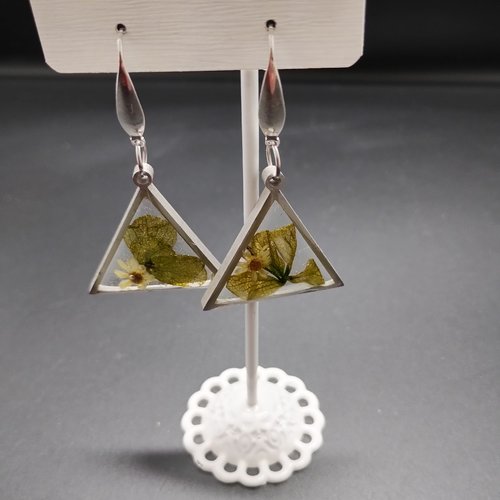 Boucles d'oreilles feuille/fleur resine