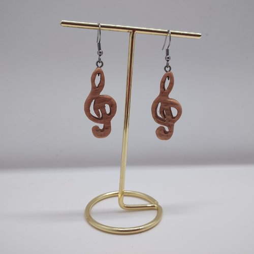 Boucles d'oreilles en bois clé de sol