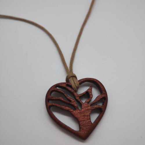 Pendentif coeur/arbre en bois