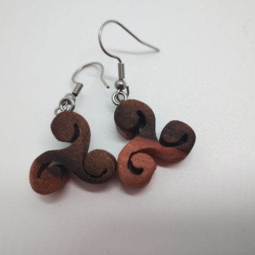 Boucles d'oreilles triskèle en orme