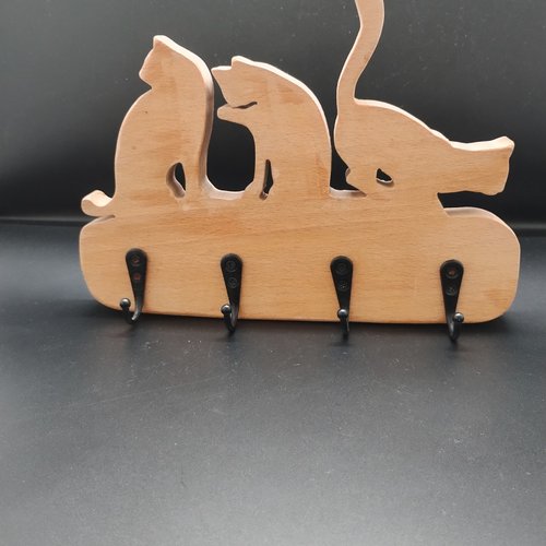 Accroche clés 3 chats en hêtre
