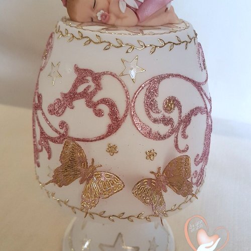 Lampe de chevet blanche bébé fille fée clochette rose brillant et blanc - au cœur des arts.