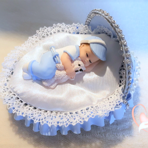 Couffin lumineux bébé garçon bleu et blanc avec son ourson - au cœur des arts.