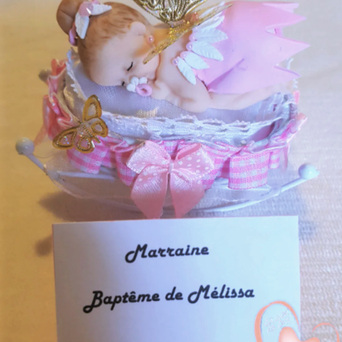 Marque place bébé fille fée clochette rose et blanc baptême - au cœur des arts.