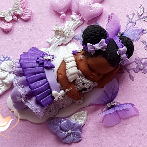 Plaque de porte nuage bébé fille peau matte violet et blanc - au cœur des arts.