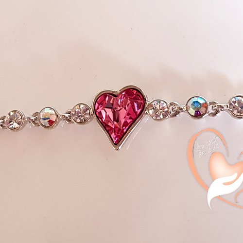 Bracelet argent cœur rose cristal swarovski - au coeur des arts