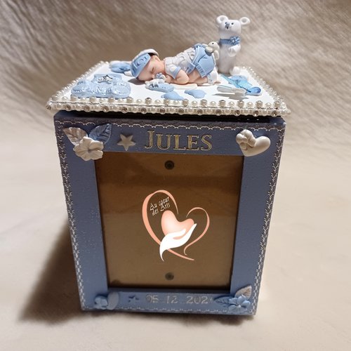 Cadre photo rotatif bébé garçon bleu et blanc - au cœur des arts.