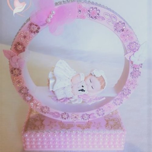 Arche lumineuse musicale bébé fille rose et blanche avec son ourson - au cœur des arts.
