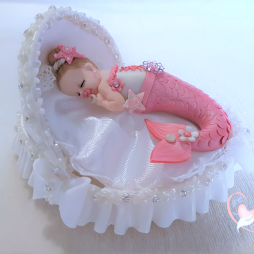 Couffin lumineux bébé fille sirène rose brillant  et blanc - au cœur des arts.