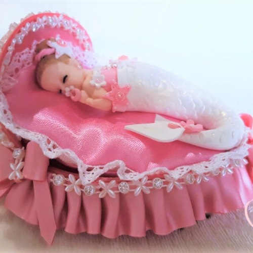 Couffin lumineux bébé fille sirène rose brillant et blanc- au cœur des arts.
