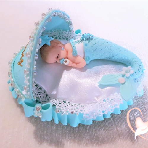 Couffin lumineux bébé fille sirène turquoise clair et blanc - au cœur des arts.