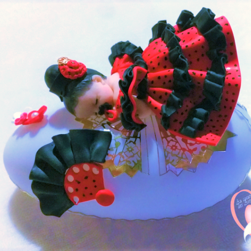 Galet lumineux bébé fille flamenco rouge et noir - cœur des arts.