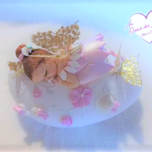 Galet lumineux bébé fille fée clochette rose brillant et blanc - au cœur des arts.