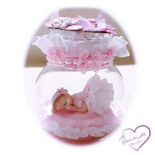 Globe lumineux bébé fille blanc brillant et rose - au cœur des arts.