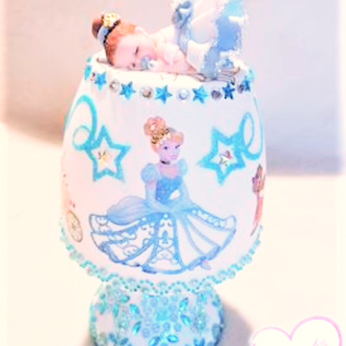 Veilleuse lampe de chevet bébé fille princesse bleu et blanc brillant  - au cœur des arts.