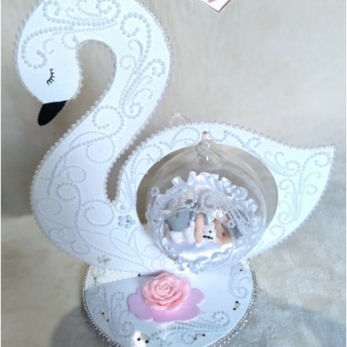 Centre de table baptême et veilleuse bébé garçon fimo gris et blanc - au cœur des arts.