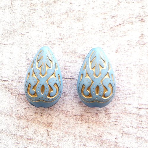 6 gouttes plates acrylique turquoise bleu or 18 mm