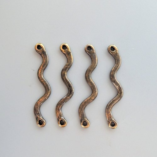 4 connecteurs barres ondulées bronze antique 2 anneaux, 10x35 mm