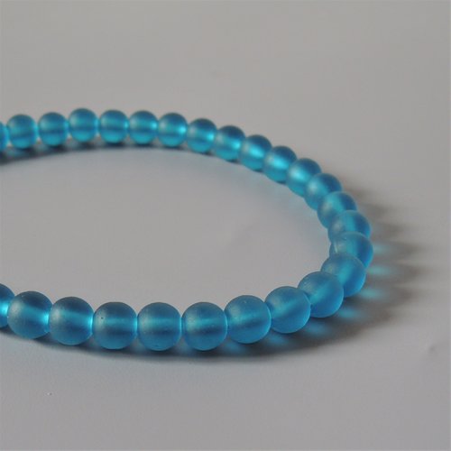 34 perles rondes sea glass teal 6 mm