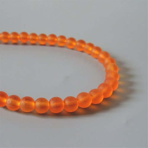 34 perles rondes sea glass, orange, 6 mm