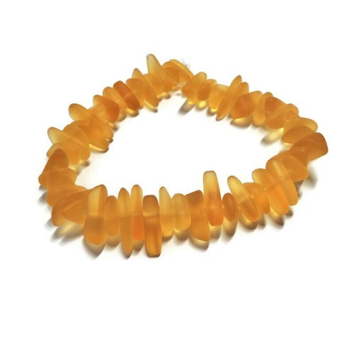 50 perles chips sea glass jaune, verre recyclé, 9x6 mm