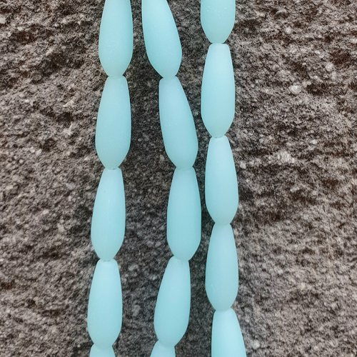 6 poires sea glass opaque seafoam blue 18x6 mm