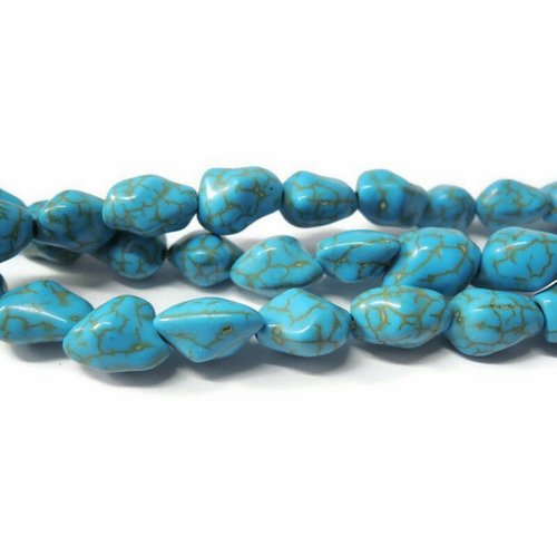 16 perles nuggets, howlite teintées turquoise, 12x8 mm