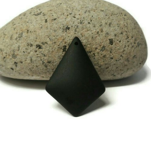 Pendentifs diamant sea glass, noir, verre recyclé, 28x20 mm et 37x27 mm, pendentif ou parure,