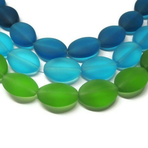 6 perles ovales sea glass verre recyclé 18x13  mm