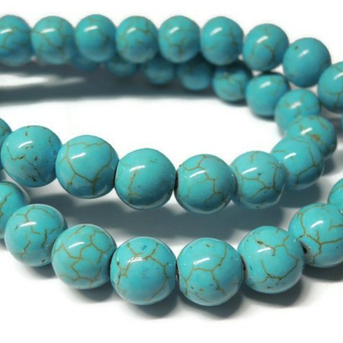 10 perles rondes, howlite teintées turquoise, 10 mm