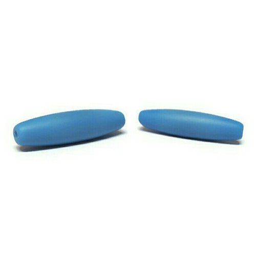 Perles tubes ovales sea glass,verre recyclé, bleu ciel opaque, 30x8 mm