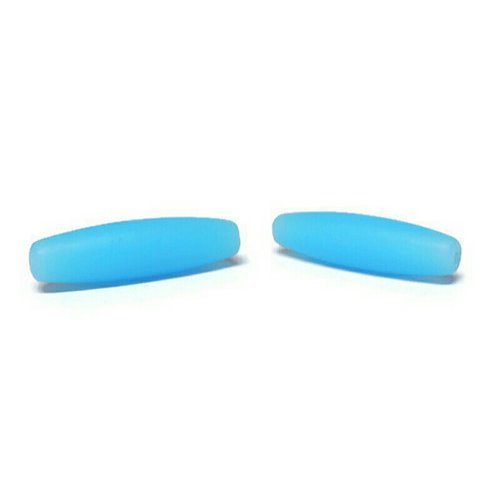 Perles tubes ovales sea glass,verre recyclé, bleu opaque, 30x8  mm