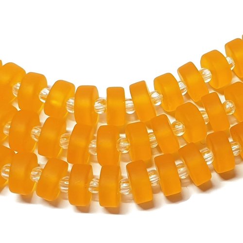 34 perles heishi sea glass, perles disque, verre recyclé, saffron yellow, 8x3 mm