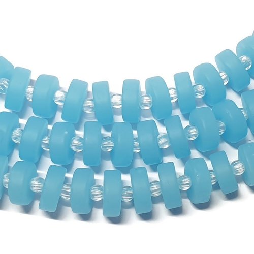 34 perles heishi sea glass, perles disque, verre recyclé, opaque bleu, 8x3 mm