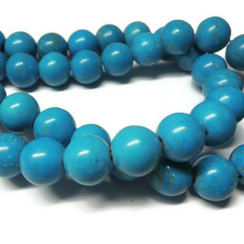 10 perles rondes, howlite teintées bleu, 10 mm